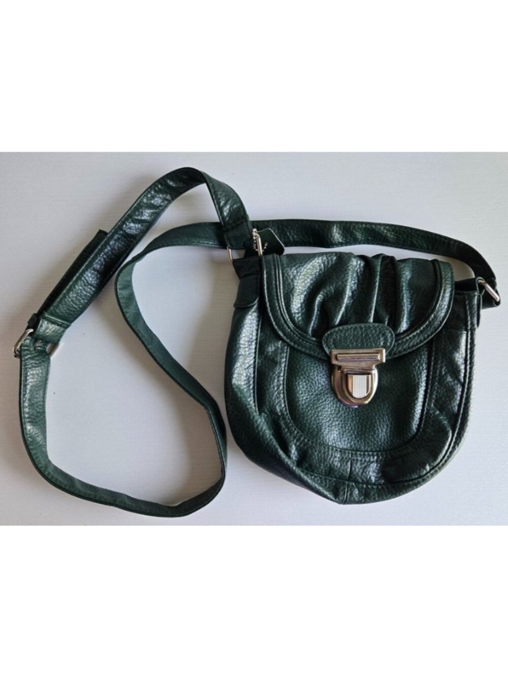 Small Crossbody Bag ~ Genuin Green Leather ~Flap Boho Purse with Zipper